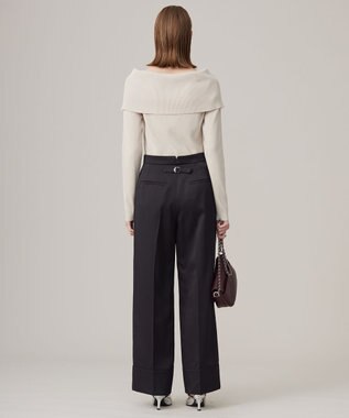 ICB L 【CLASSY.1月号掲載・2WAY・洗える】 クリアサテン ワイドストレートパンツ ブラック系