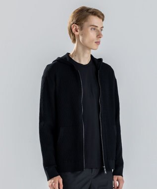JOSEPH HOMME 【新柄】  ヴィスコースリンクス　ジップアップニットフーディー ブラック系