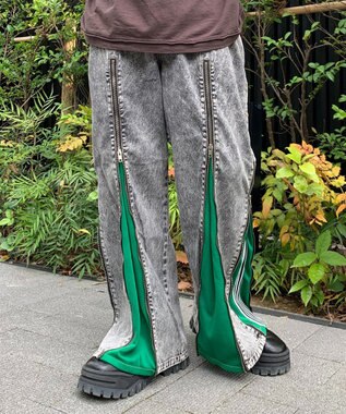 WEGO 【ユニセックス着用ITEM】ジャージドッキングZIPデニムパンツ