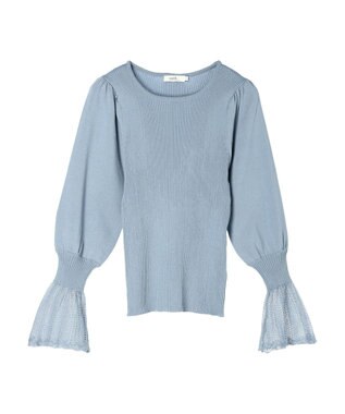 earth music&ecology 袖ポイントニットプルオーバー Blue