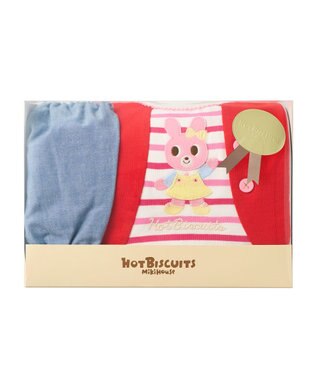 MIKI HOUSE HOT BISCUITS ベスト風 スタイ＆ブルマ ギフトセット【クリアケース付き】 赤