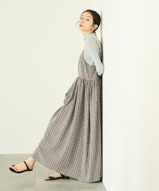 #Newans ボリュームチェックキャミワンピ ブルーチェック