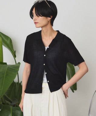AMERICAN HOLIC 襟付きスキッパー半袖ニットポロ Black