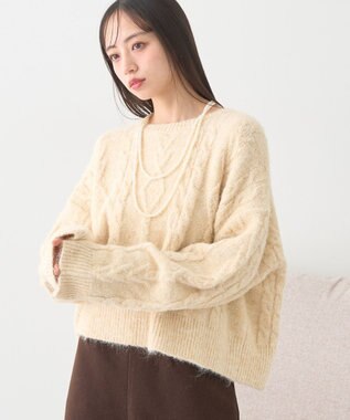 earth music&ecology モヘヤタッチケーブルニットプルオーバー