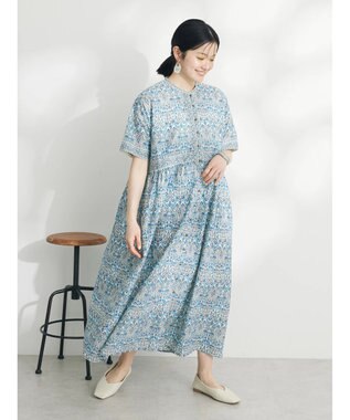 CRAFT STANDARD BOUTIQUE インド綿アラベスク柄ワンピース Blue