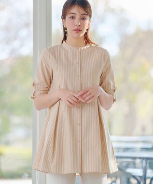 Tiaclasse L 【新色追加】バンドカラーシャツチュニックブラウス