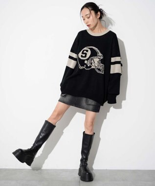 WEGO 【ユニセックス着用ITEM】ジャガードスリーブラインプルオーバー ブラック