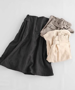 muuc 〈軽やかな尾州産リネンウール〉スカート  　ロングシーズン 秋冬春 後ろウエストゴム有り セットアップ可能 裏地有り ブラック