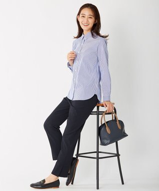 J.PRESS LADIES 【洗える】40/2NEWESTバックピーチ テーパード パンツ ネイビー系