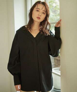 #Newans 【ANSWER for ヘルシーカジュアル】クロスリボンシャツ ブラック系