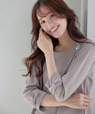Tiaclasse L 【洗える】リボン袖ポンチトップス グレージュ