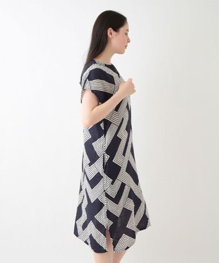 UCHINO クレープガーゼ ジオメトリックワンピース ダークブルー