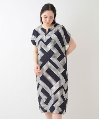 UCHINO クレープガーゼ ジオメトリックワンピース ダークブルー