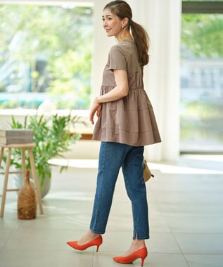 組曲 S ライトデニム ベルト付きストレートパンツ インディゴネイビー系