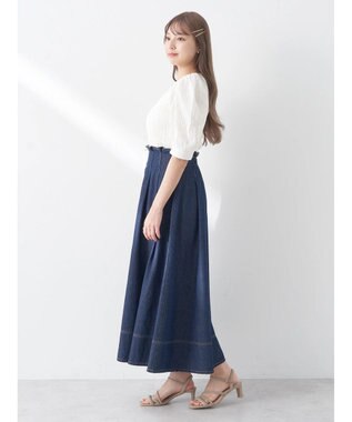 earth music&ecology フロントジップタックフレアスカート Indigo