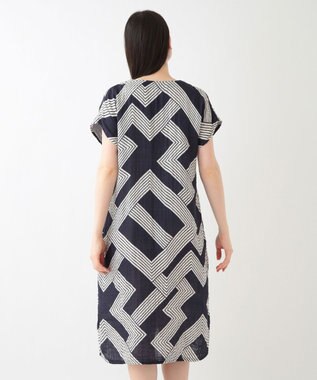 UCHINO クレープガーゼ ジオメトリックワンピース ダークブルー