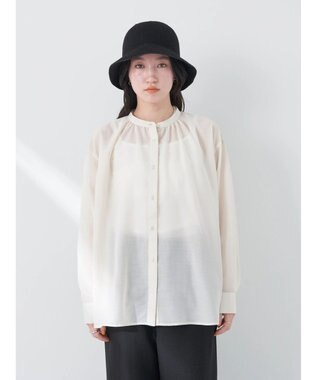 earth music&ecology シアーギャザーネックブラウス Ivory