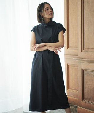 #Newans 【洗える】AMELIA / ハイネックナローシルエットワンピース ネイビー系