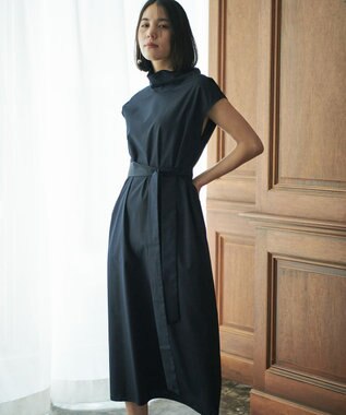#Newans 【洗える】AMELIA / ハイネックナローシルエットワンピース ネイビー系