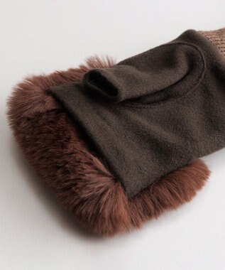 ORuKuBET  フェイクファー付きフィンガーレスグローブ(WOMEN) ダークブラウン