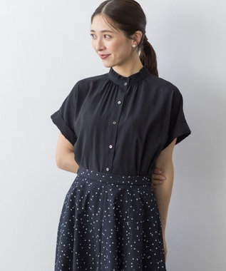 バウンディングシャーティング バンドカラーフリル ブラウス