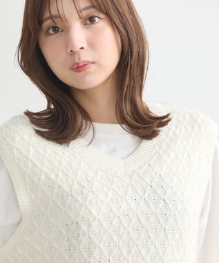 earth music&ecology ラメジャガードニットベスト Ivory