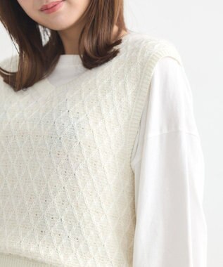 earth music&ecology ラメジャガードニットベスト Ivory