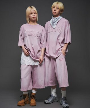 WEGO 【ユニセックス着用ITEM/ウエストゴム】ダメージアップリケショートパンツ ピンク