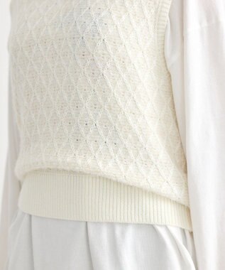 earth music&ecology ラメジャガードニットベスト Ivory