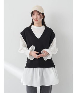 earth music&ecology ＳＥＴ２点Ｖネックベスト＋スタンドカラーチュニック Ivory