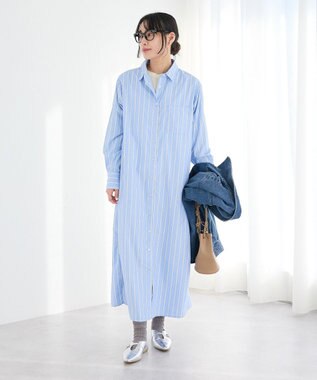 CRAFT STANDARD BOUTIQUE ストライプシャツワンピース Stripe Beige