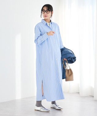 CRAFT STANDARD BOUTIQUE ストライプシャツワンピース Stripe Beige