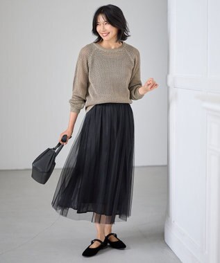 ANY L 【洗濯機可】ラメニットメッシュプルオーバー モカ