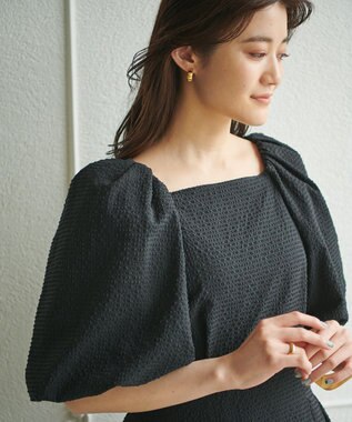 #Newans 【優木まおみさんコラボ】スクエアネックパフスリーブワンピース ブラック系