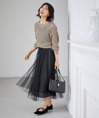 ANY L 【洗濯機可】ラメニットメッシュプルオーバー モカ