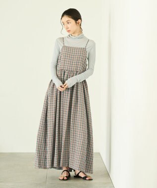 #Newans ボリュームチェックキャミワンピ ブルーチェック