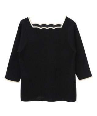 earth music&ecology 襟袖スカラップ配色プルオーバー Black