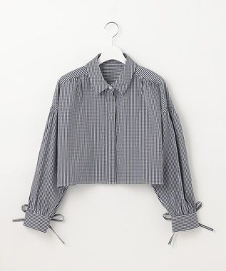 Feroux 【ONWARD CROSSET MAG掲載・2WAY】リボンクロップド シャツ ネイビー系2