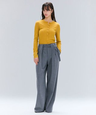 BEIGE， 【セットアップ対応・洗える・Precious 10月号掲載】ZEPHYR / ウールライクタックベルトワイドパンツ Top Gray
