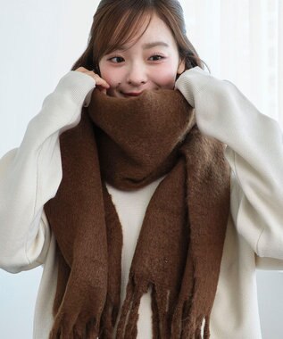 WEGO 【マフラー/ユニセックス着用】ワイドフリンジストール ブラウン