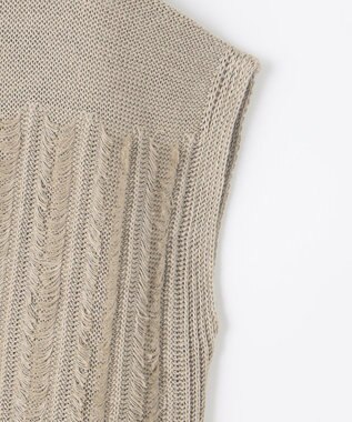 自由区 【XSサイズ～】リネンフリンジディテールフレンチスリーブ ニット ベージュ系