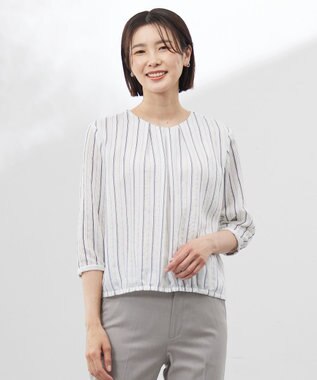 J.PRESS LADIES 【洗える】ランダムストライプ シアー プルオーバー カットソー ホワイトストライプ系