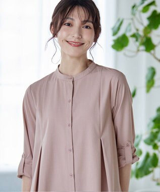 Tiaclasse 【洗える】-TiaBASIC-バンドカラーシャツチュニックブラウス ピンク