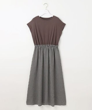 ANY SIS L 【洗える】チェックドッキング ワンピース ブラウン