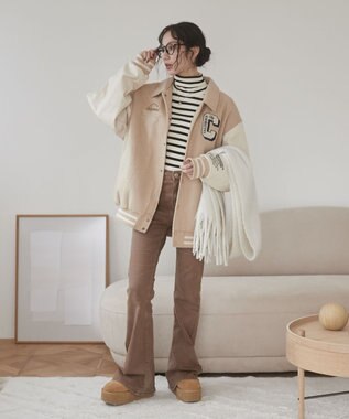 WEGO 【ユニセックス着用ITEM/SMLサイズ展開】メルトンワッペンスタジャン ベージュ