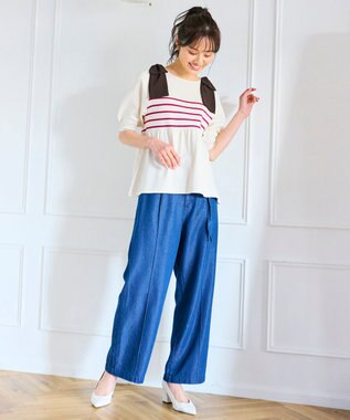 Feroux ベルト付き テンセルデニム ワイドパンツ ネイビー系