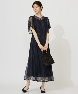 ANY SIS 【洗える】ストライプレーシー ドレス ネイビー