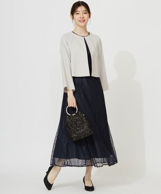 ANY SIS 【洗える】ストライプレーシー ドレス ネイビー