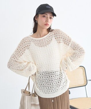 earth music&ecology メッシュニットプルオーバー Ivory