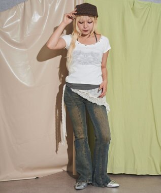 WEGO ハトメレイヤードグラフィックT ホワイト